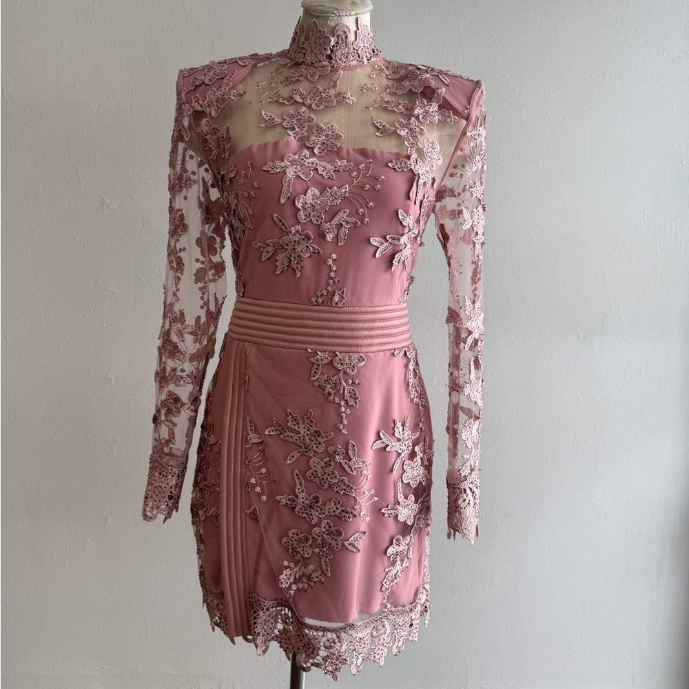 Zhivago Pink Floral Lace Long Sleeve Dress